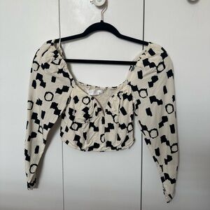 Geometric Print Cream and Black Women's Top